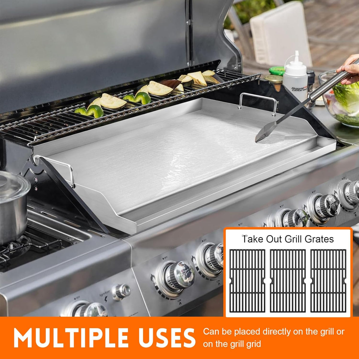 GGC Universal Griddle for Gas Grills, 25" x 16" Flat Top Griddle Plate for Gas Stove, Stainless Steel Griddle for Camping Stove, Nonstick Cooking Griddle for Charcoal, Tailgating, Parties