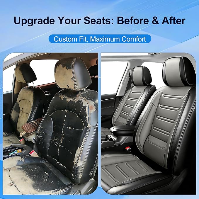 Fit CRV Car Seat Covers for Select Honda CR-V 2011-2026 - Premium Full Coverage Leather, Airbag Compatible, Waterproof & All Weather Seat Protector, Airbag Compatible, Front Pair Black+Gray
