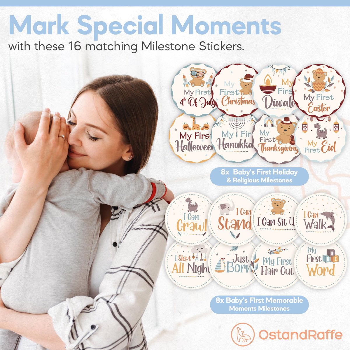 Baby Boy Monthly Milestone Blanket 60x40 - 16 Stickers, Newborn Photo Gift