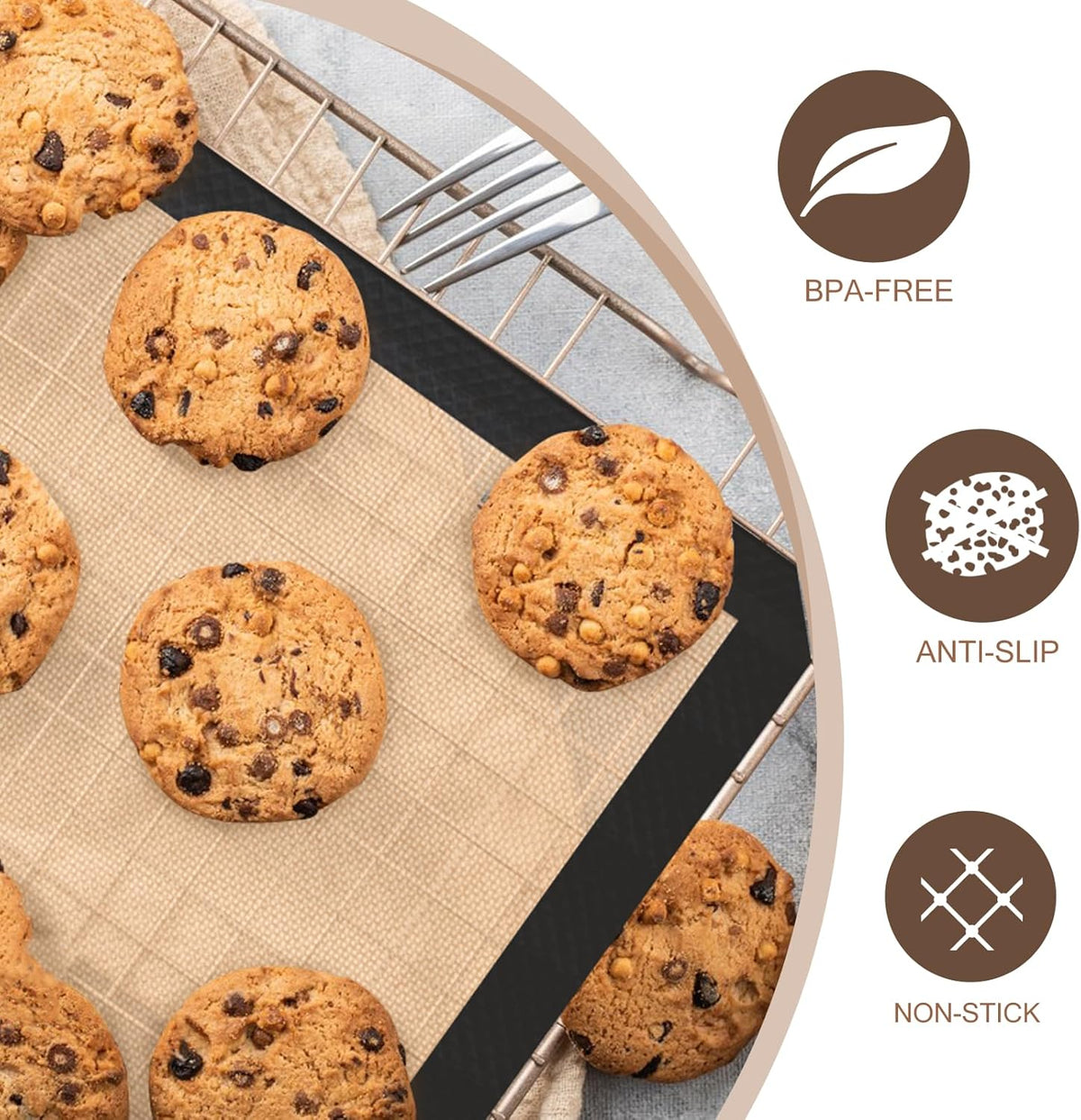 Silicone Baking Mat, 3 Pack Reusable Baking Mat, Non-Stick, Food Safe Silicone Mats for Baking, Oven Baking Sheet for Making Cookies, Macaroons, Bread