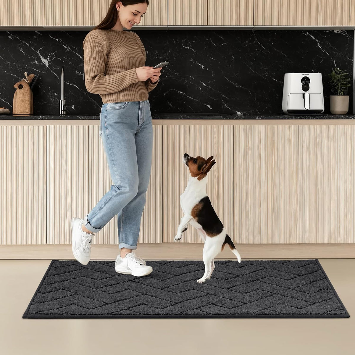 Machine Washable Kitchen Rugs 24" x 70", Non-Slip Kitchen Runner Rugs Mats for Floor, Absorbent Comfort Standing Mats for Kitchen, Sink, Laundry and Hallway, Rolled Packaging, Charcoal