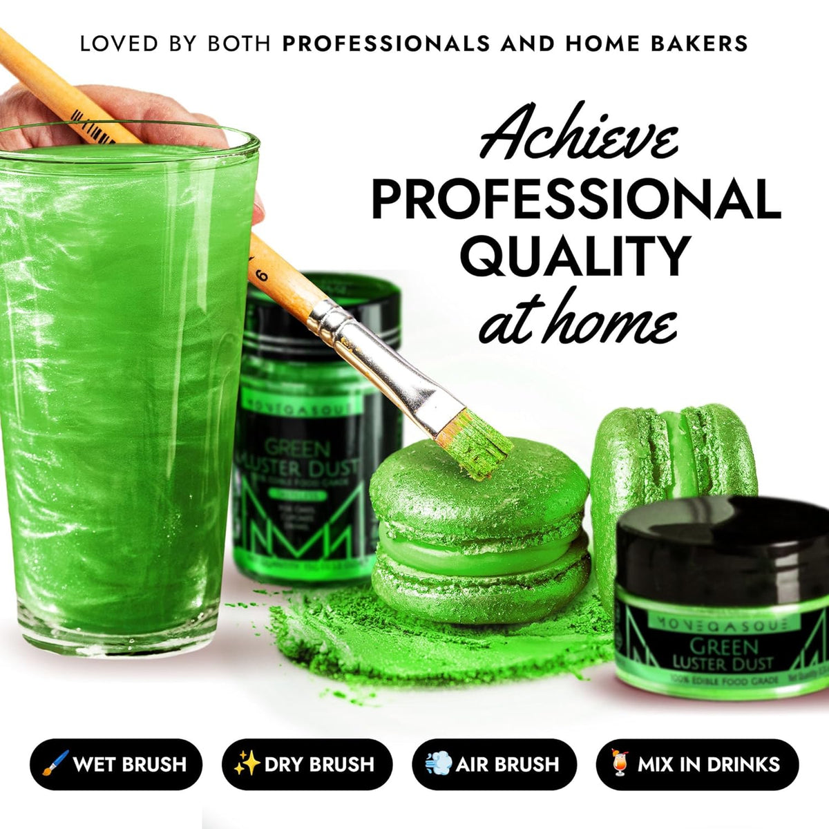 MONÉGASQUE Green Edible Glitter for Drinks 7g – Edible Glitter for Cakes & Cocktails – Green Luster Dust for Drinks – Halloween Drink & Cake Decorations Dust Powder Spray – Cocktail & Drink Shimmer