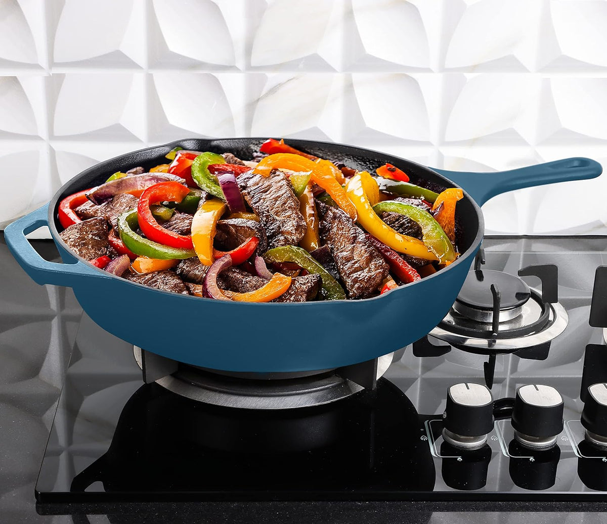 Utopia Kitchen Cast Iron Frying Pan 12 Inch, Cast Iron Chefs Pan, Pre Seasoned Skillet, Safe Grill Cookware for Indoor & Outdoor Use, Teal