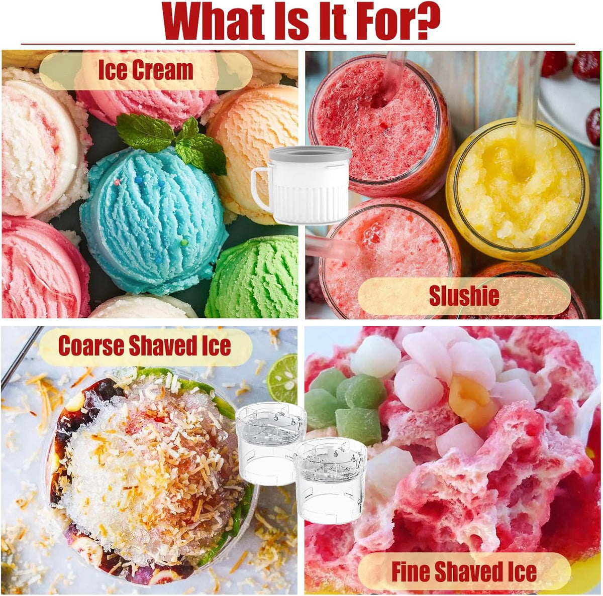 Shaved Ice Attachment and 1 Pack Ice Cream Maker Attachment Set Fit for KitchenAid Stand Mixer, BPA-Free, Compact Size Easy Store In The Freezer