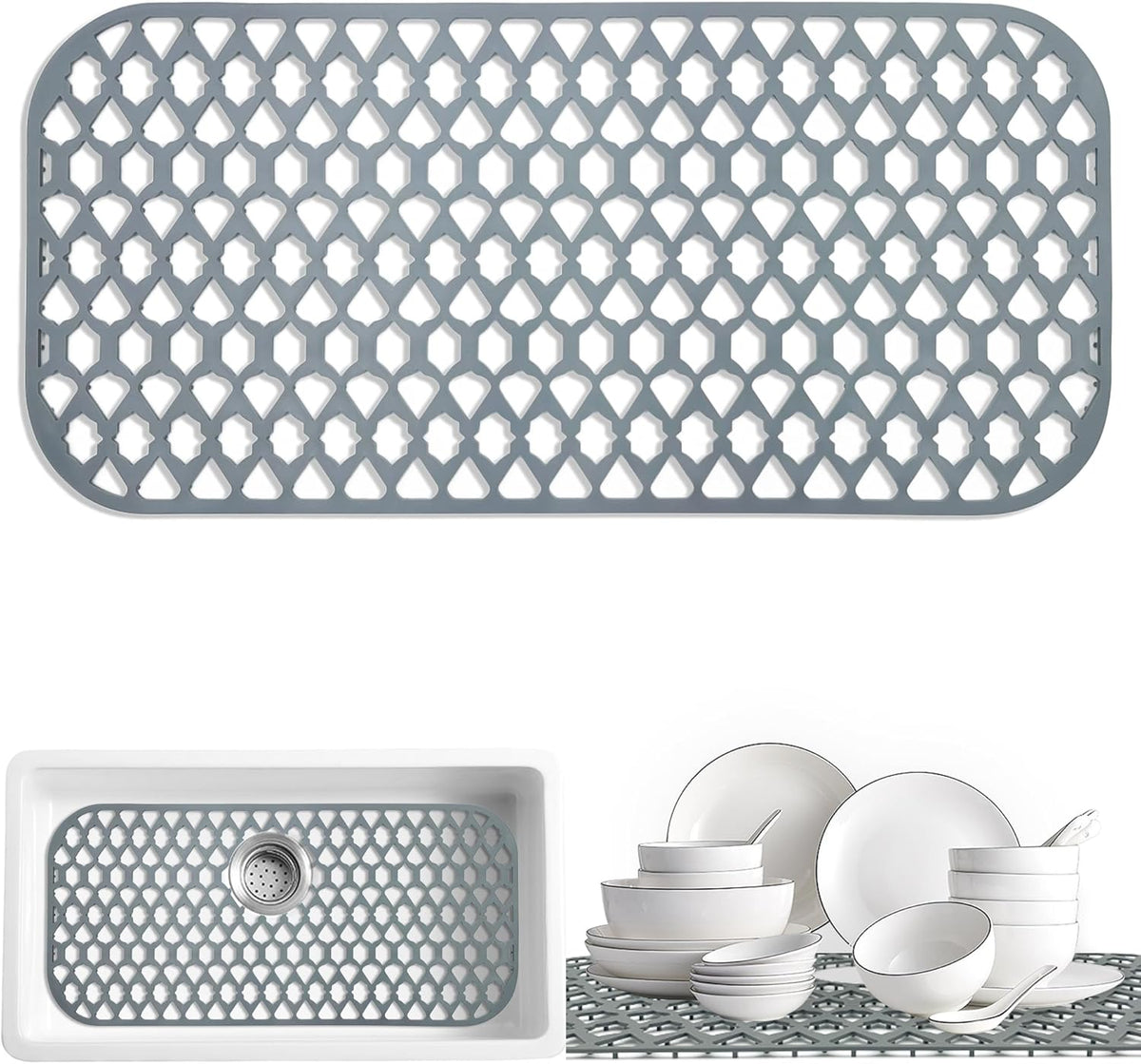 Sink Protectors for Kitchen Sink, Large Silicone Mats Grid for Bottom of Farmhouse (30”x14”)
