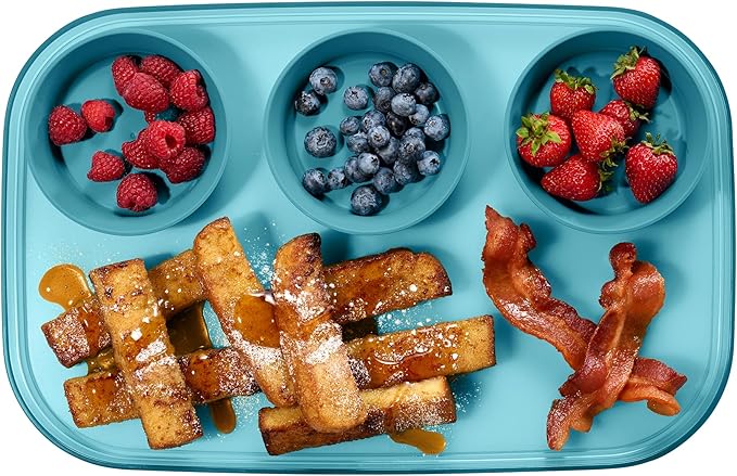 madesmart dipware 3 Bowl Serving Tray, Collapsible & Removable Dip Bowls for Charcuterie, Guacomole, Snacks, Veggies, Premium Dishwasher & Microwave Safe, Multipurpose Plate & Bowl, Turquoise