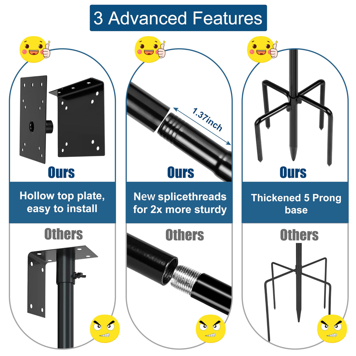 Ottsuls Bird Feeder Pole, 109 Inch Heavy Duty Bird House Pole Kit for Outdoors, with 5-Prong Base Feeding Station for Wild Birds Watching, Adjustable Feeder Stand (House Not Included)