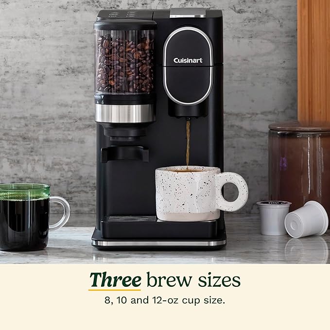 Cuisinart Single-Serve Coffee Maker + Coffee Grinder with 8 oz., 10 oz., and 12 oz. Serving Size, Compatible with Single-Cup Pods, 48-Ounce Removable Reservoir, Stainless Steel, DGB-2