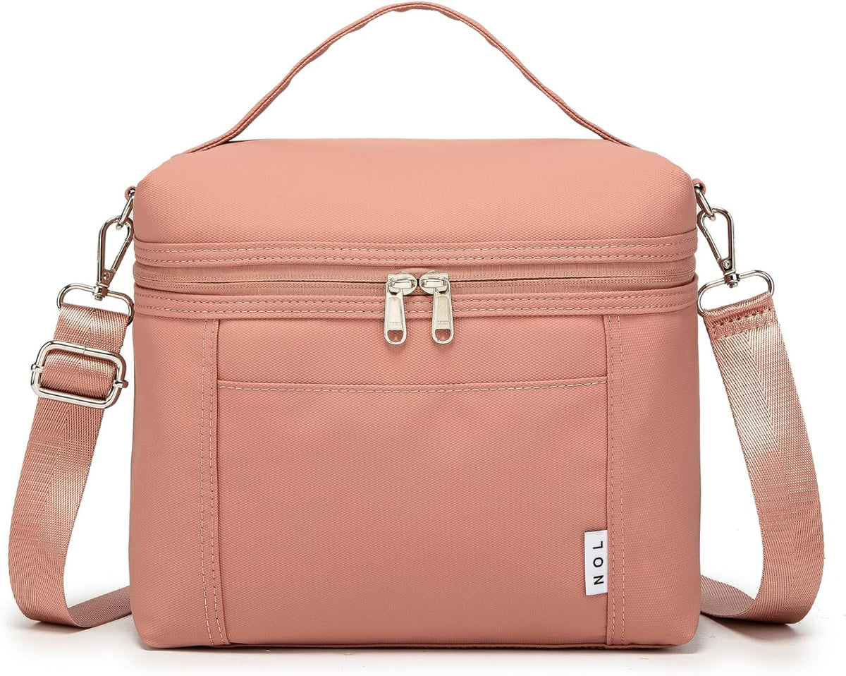 NOL Natural Organic Lifestyle Insulated Lunch Bags for Women Cooler Bag Lightweight Nylon Waterproof Lunch Box For Work (Dark Pink, Medium(normal))