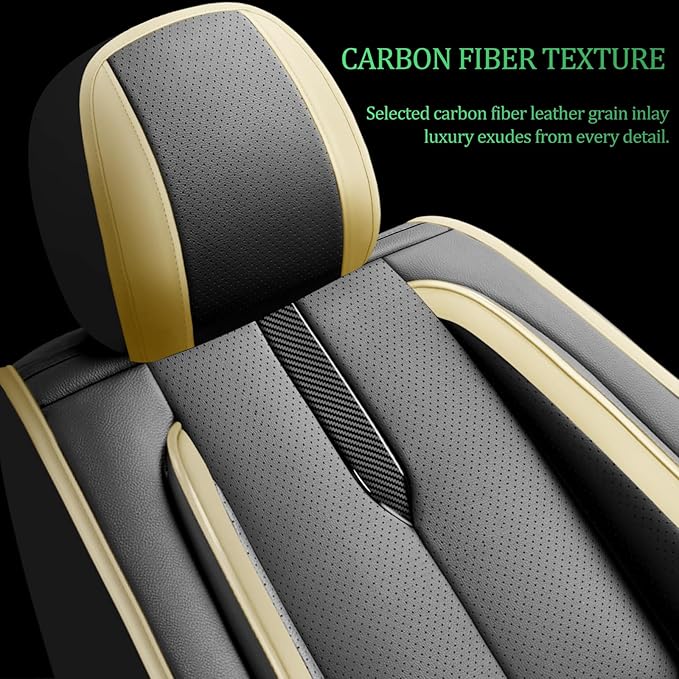 Fit Equus Car Seat Covers for Hyundai Equus 2011-2014 2015 -Upgraded Premium Waterproof & Breathable Leather,Airbag Compatible,All-Weather Seat Cushion Protector,2 Front/Black-Beige