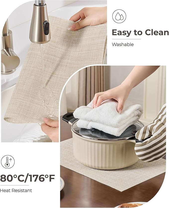 Leetaltree Beige Placemats Set of 8 - Heat Resistant Non-Slip Place mats for Dining Table, Washable Durable PVC Vinyl Woven Table Mats（Beige, 8）
