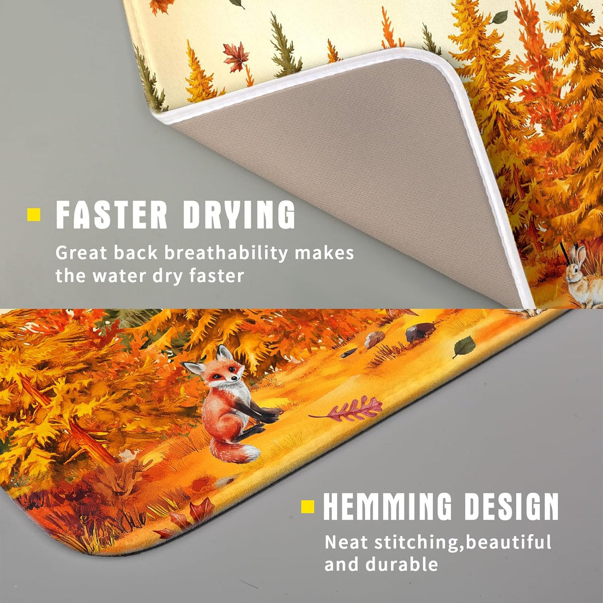 Autumn Drying Matt Kitchen Counter Small Absorbent Coffee Mat Fall Forest Microfiber Drying Mat for Holiday Decor