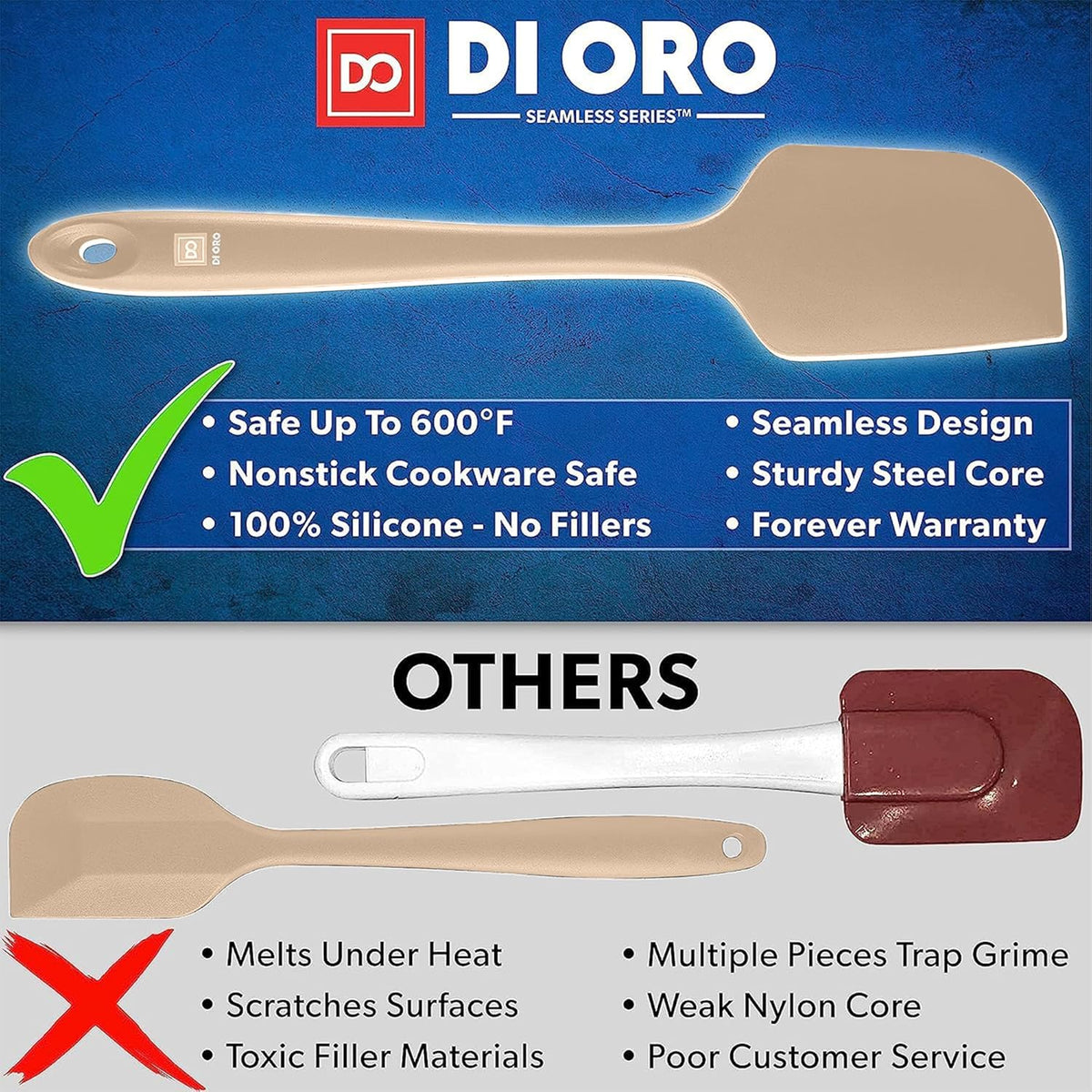 DI ORO Silicone Spatula Set - Rubber Kitchen Spatulas for Baking, Cooking, & Mixing - 600°F Heat-Resistant & BPA Free Silicone Scraper Spatulas for Nonstick Cookware - Dishwasher Safe (5pc, Clay)