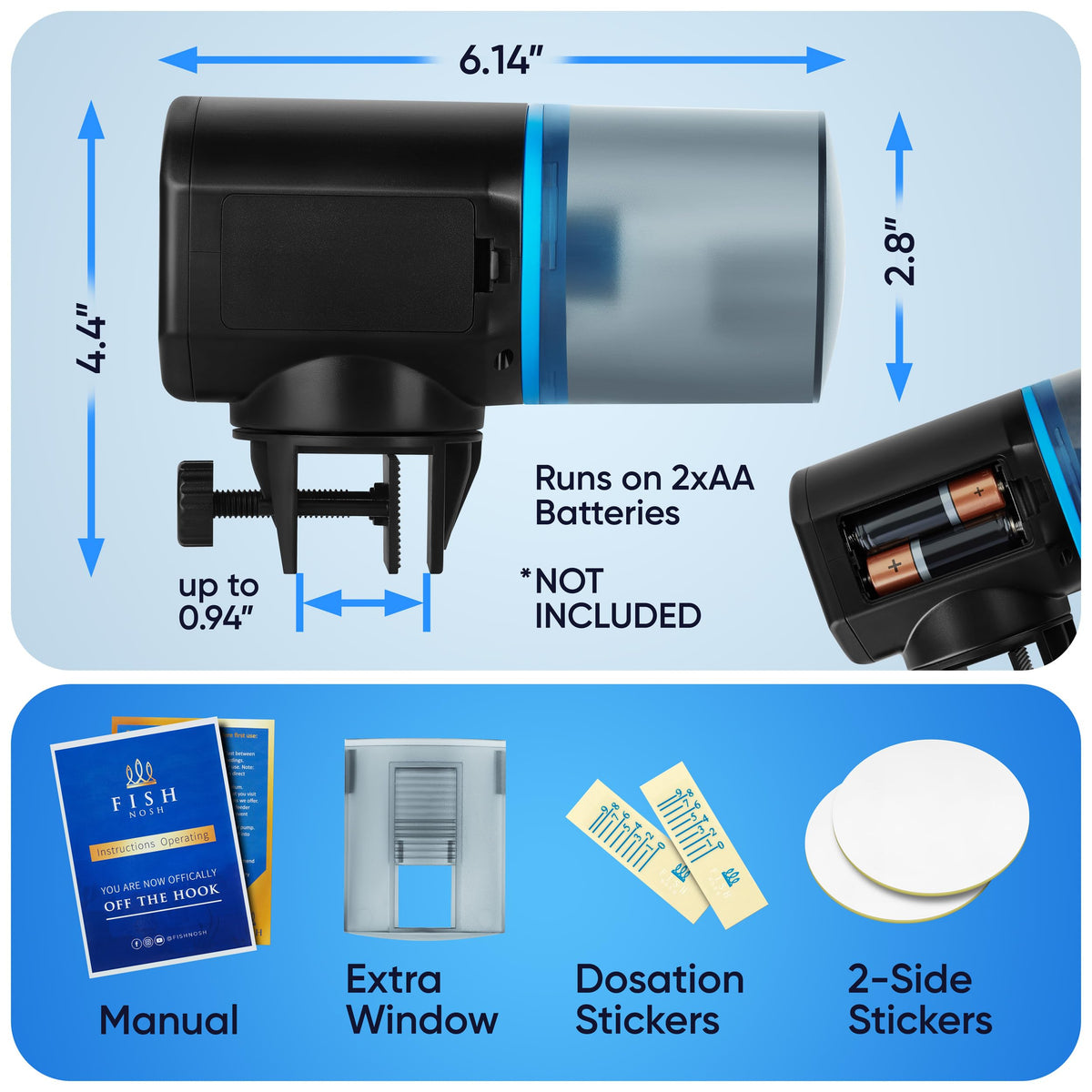 FISHNOSH Automatic Fish Feeder for Aquarium - New Generation 2026, Auto Food Dispenser with Timer for Small Tank, Big Aquariums & Pond (Blue)