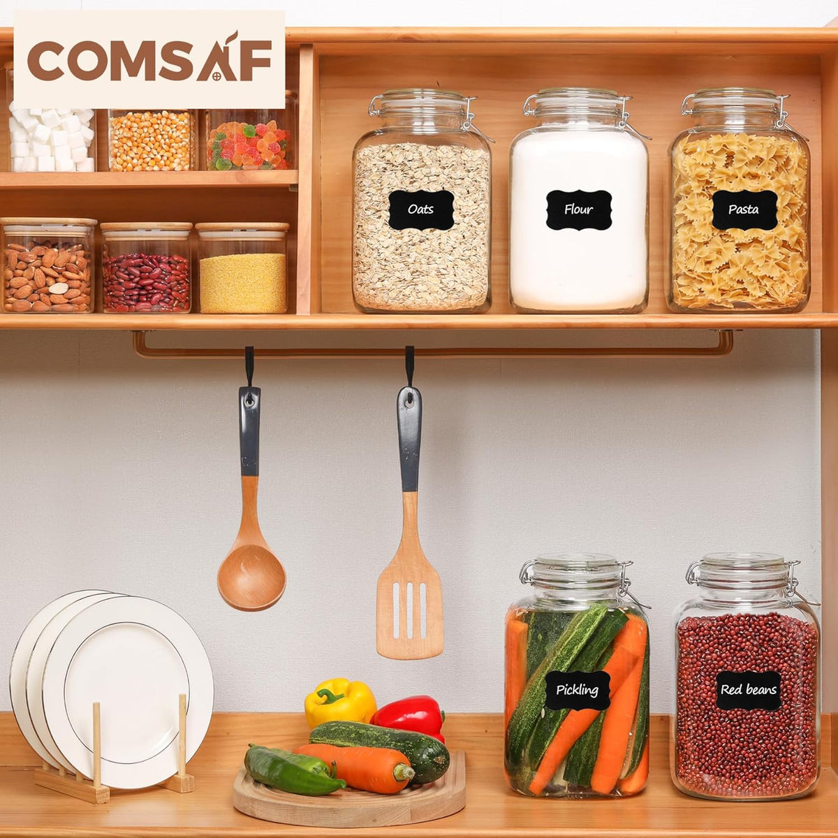 ComSaf 1 Gallon Glass Jar with Lid, Flour Sugar Storage Containers 128oz, Cereal containers storage, Glass Jars with Airtight Lid, Large Storage Containers with Lids for Pickled Egg, Herb, Set of 2