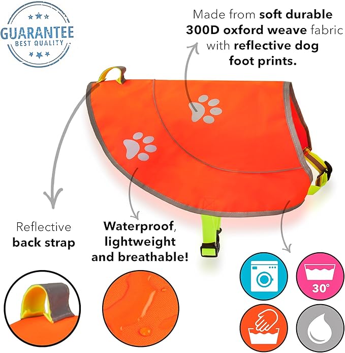 Dog Reflective Vest - Comfortable Jacket Safety Hunting, High Visibility for Dogs with Elastic Straps and Clasp Closure-Orange, Medium