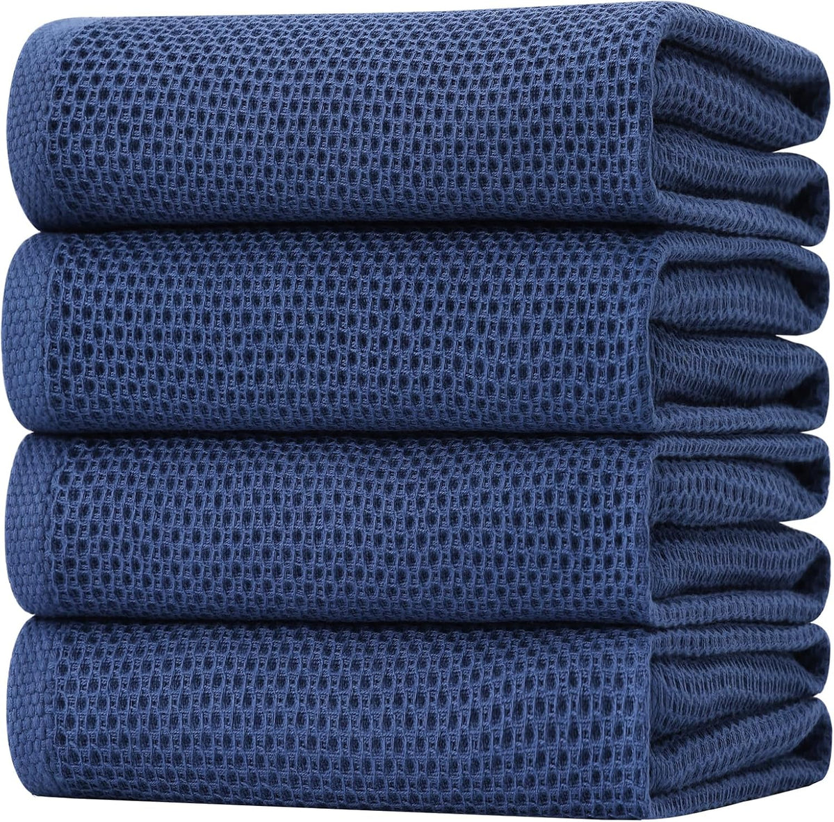 Homaxy 100% Cotton Oversized Waffle Weave Kitchen Dish Towels, Ultra Soft Absorbent Quick Drying Cleaning Towel, 20 x 28 Inches, 4-Pack, Navy Blue
