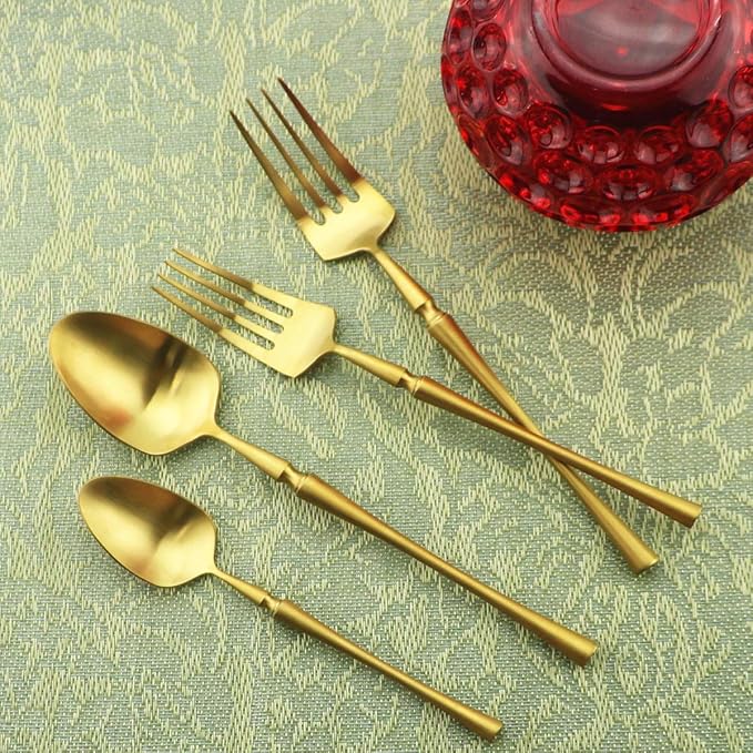 Gugrida Unique & Beautiful Flatware Set - 20 Piece Iridescent Silverware Sets | 18/10 Stainless Steel Reusable Cutlery Set | Gold Utensils Service For 4 with Dessert Fork, Knife, Spoon, Dinner Fork
