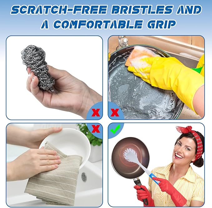 Hsei 20 Pcs Blue Kitchen Scrub Dish Brush Bulk with 11 Inch Anti Slip Handle Cleaning Dish Scrubber with Stiff Bristles Washing Scrub Brushes for Housekeeping for Pots and Pans, Kitchen Sink