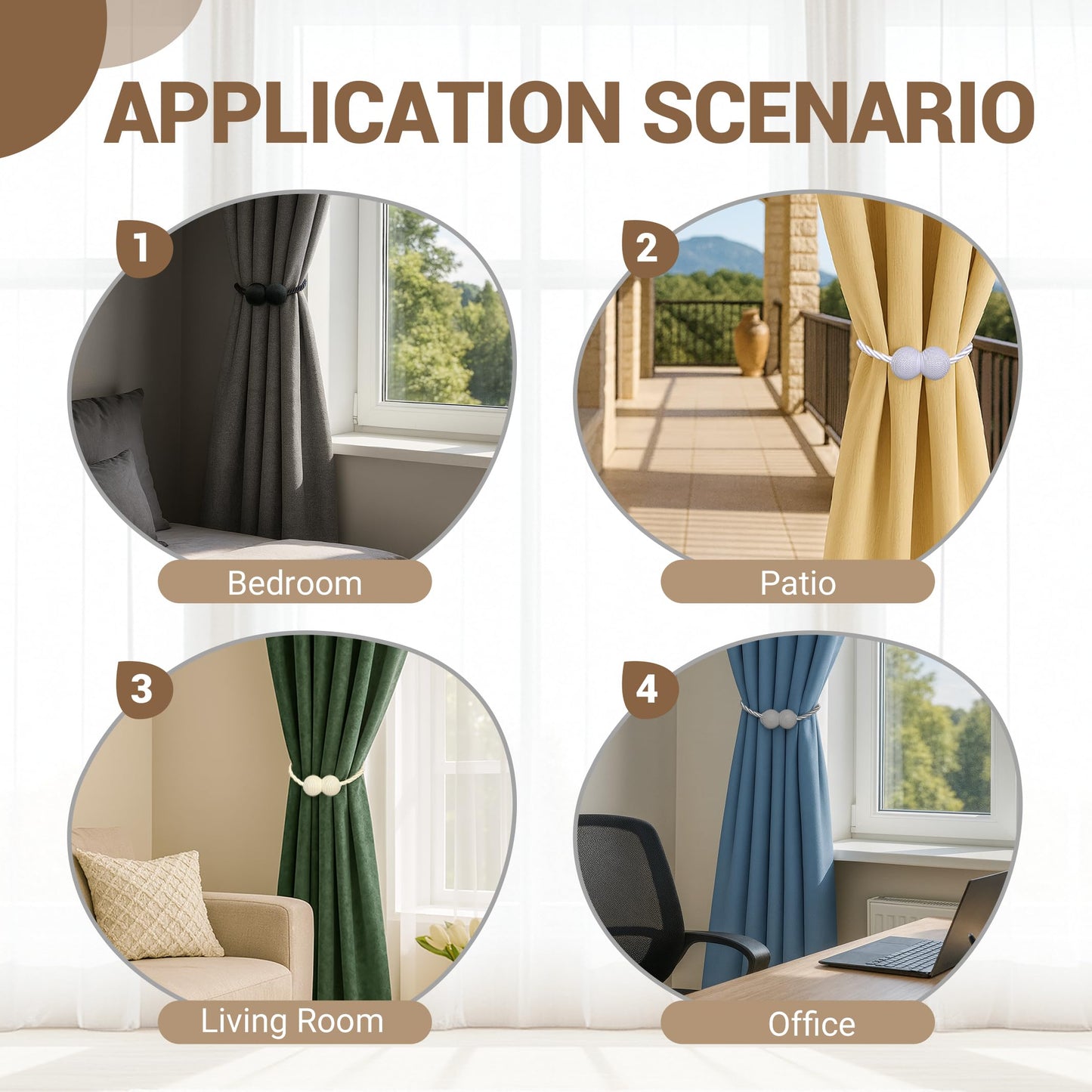 Hion Magnetic Curtain Tiebacks Black 2pcs, Curtain Holdbacks Hooks Holders