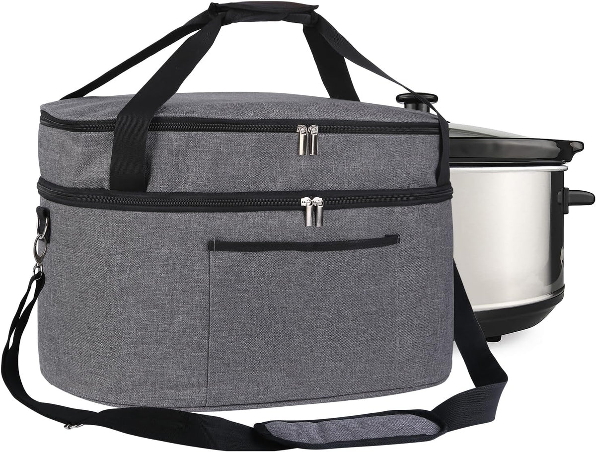 MUSBUS 2 Layer Slow cooker bag for Crock-Pot 6-8 quart, Travel reunionc outdoor, Easy to transport Insulation water proof easy cleaning to carry, Family Gathering Potluck, Gift for Women - Grey