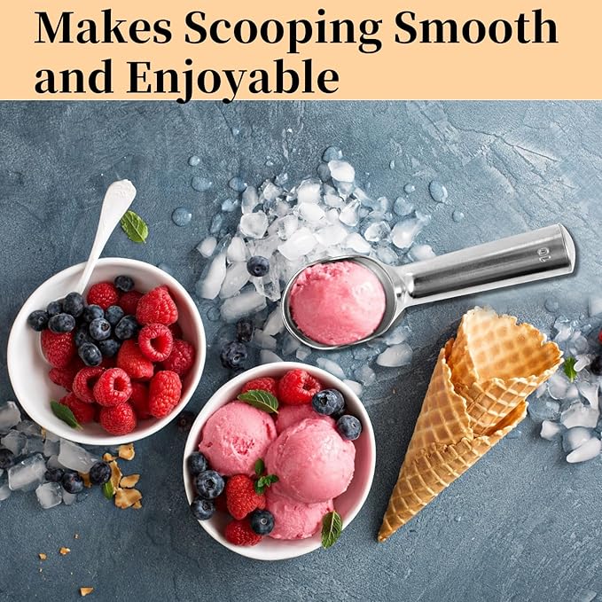 Aluminum Ice Cream Scoop, Large Ice Cream Scooper, Silver, Comfortable to Hold, Lightweight