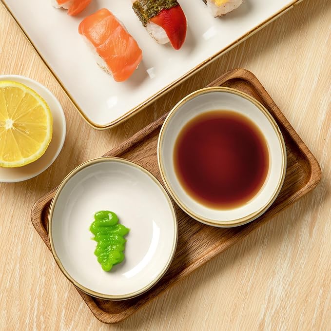 famiware Ocean Soy Sauce Dishes of 6, Oval Dipping Sauce Cups/Bowls/Dishes for Kitchen, 2.1oz Ceramic Small Bowls for Side Dish, Appetizers, Snacks, and Sushi, Dishwasher Safe, Vanilla White