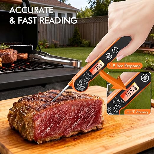 Meat Thermometer Digital with Backlight, Calibration & Hold Function, IP65 Waterproof Food Thermometer for Cooking, Outdoor Grilling, Candy Making