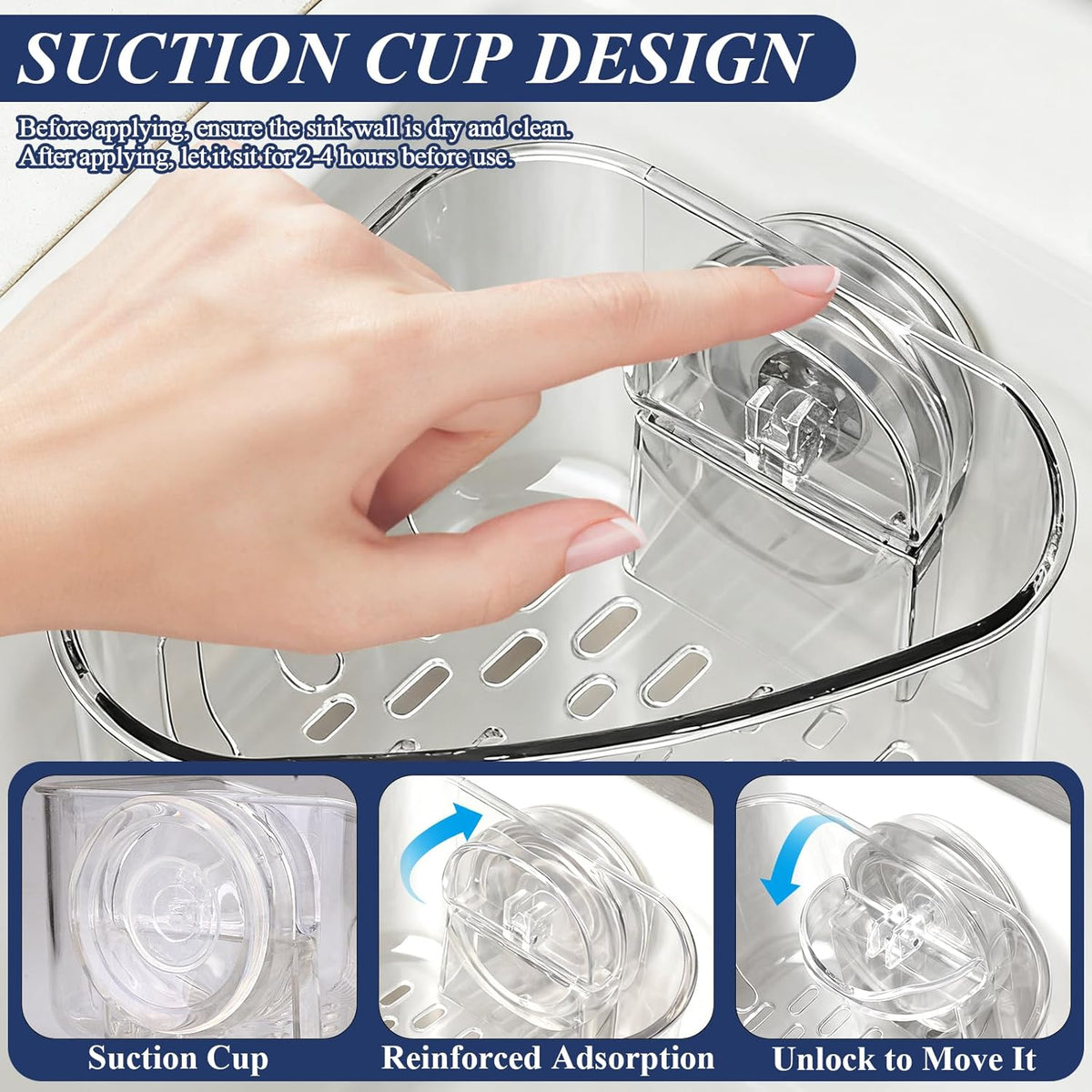 Sink Strainer Basket, Triangle Suction Cup Sink Corner Rack, New Upgraded Corner Sink Strainer with Drainage Hole, Punch-free Corner Sink Trash Catcher for Kitchen and Bathroom (Transparent)