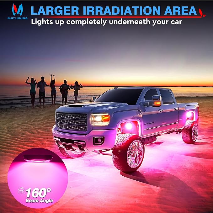 MICTUNING C2 Curved RGBW LED Rock Lights - 8 Pods Underglow Multicolor Neon Light with Wiring Switch Kit, Bluetooth Controller with APP Control