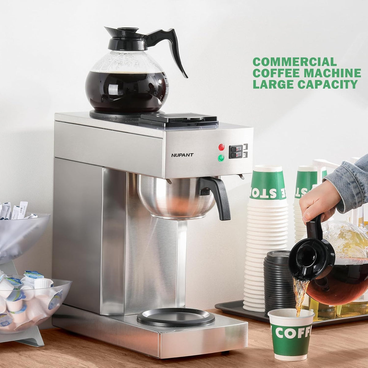 12-Cup Coffee Maker 1.8L Commercial Drip Coffee Maker Pour Over Coffee Machines with 2 Glass Carafes and 2 Warmers Plate Stainless Steel Coffee Brewer for Cofe Bar and Restaurant