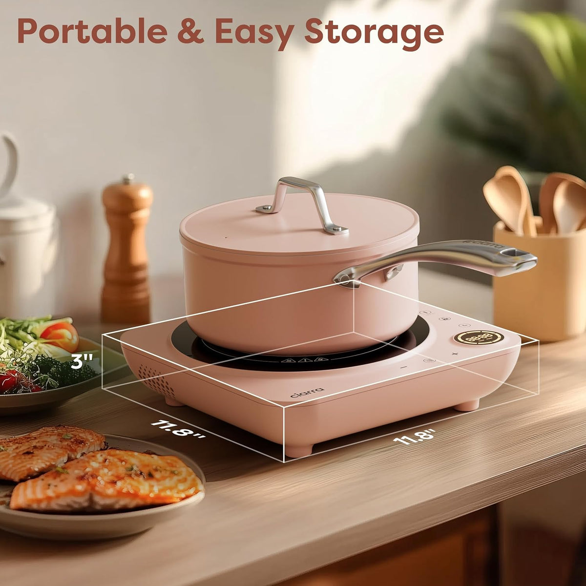 CIARRA Portable Induction Cooktop – Slim Single Burner Electric Cooktop with Sensor Touch, Digital Timer & Safety Lock, Portable Stove Top Electric for Countertop Cooking, Induction Cooker, Pink