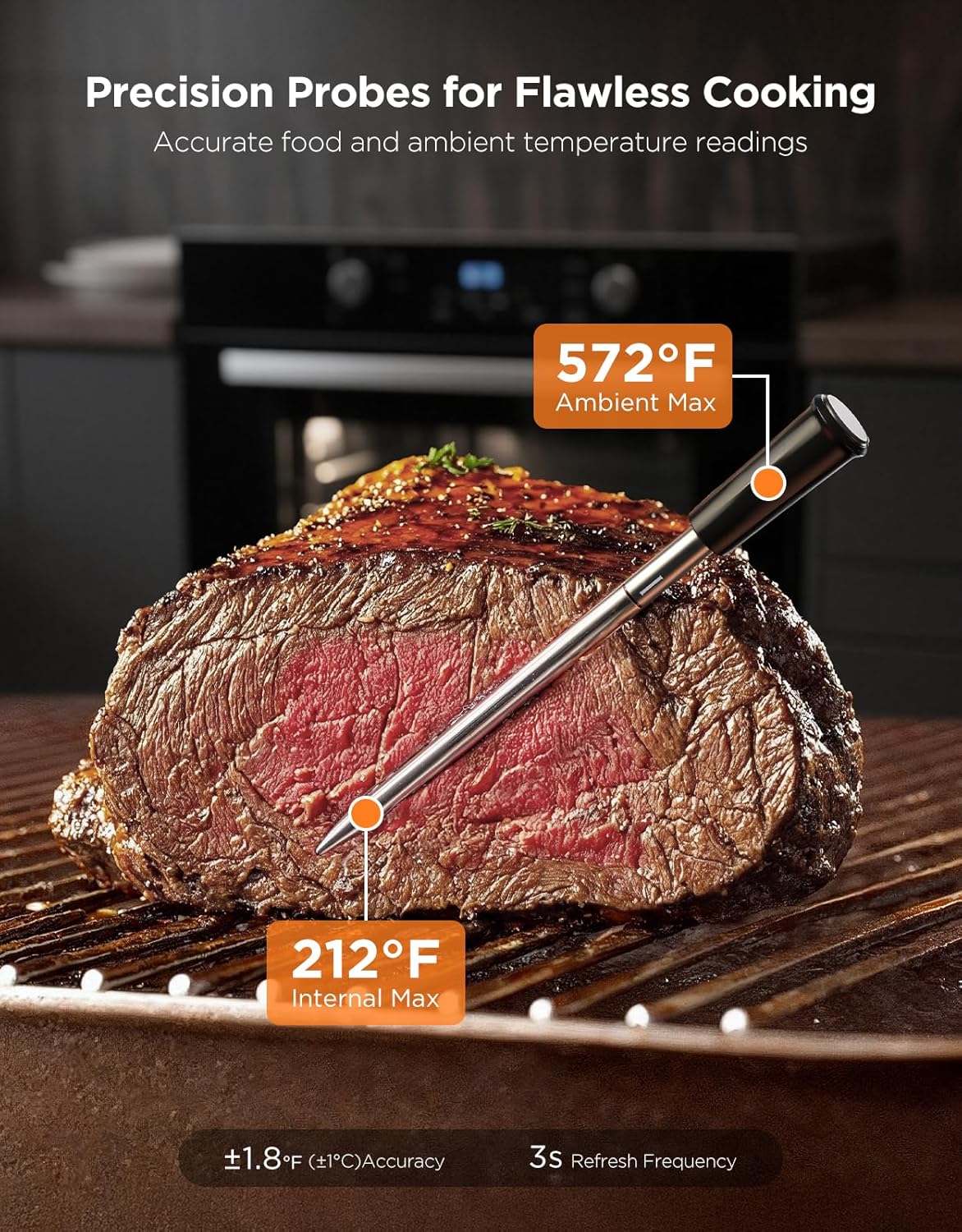 GoveeLife Digital Meat Thermometer Wireless with 4 Probes, WiFi Bluetooth Food Thermometer for Cooking, Long Range Probe Monitoring, Rechargeable Base, APP Alerts Recipes for BBQ, Oven, Grill, Smoker