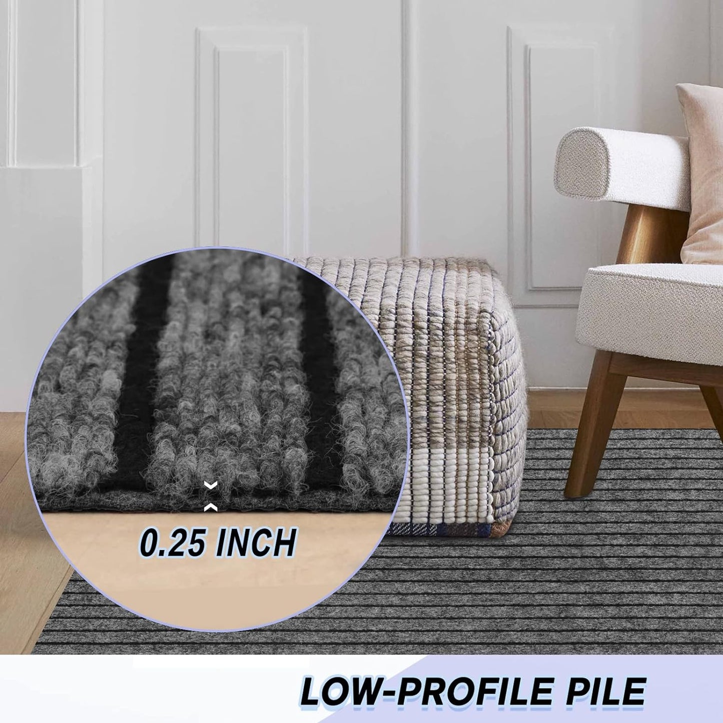 Custom Size Backed Non-Slip Area Rugs Runner, Easy Clean, Waterproof Runner Rugs for Hallway Entryway, Kitchen, Laundry, 2FT x 42FT, Gray Stripe