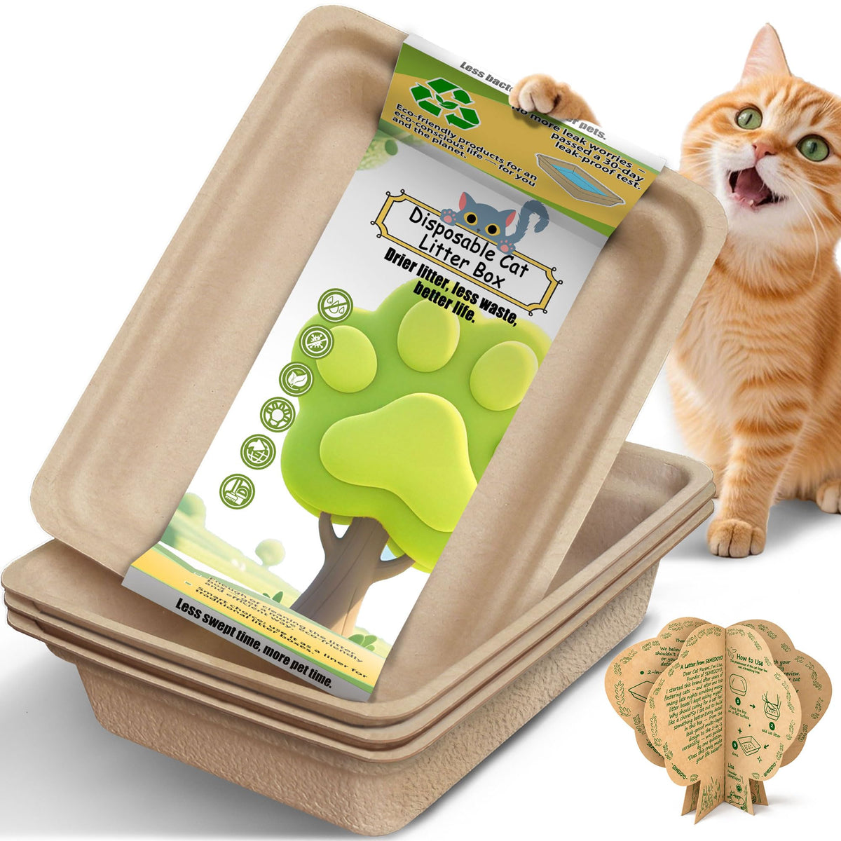 Disposable Litter Box for Cats Large: 2/4/6/8-Pack 17.5X 13.5in Leak-Proof