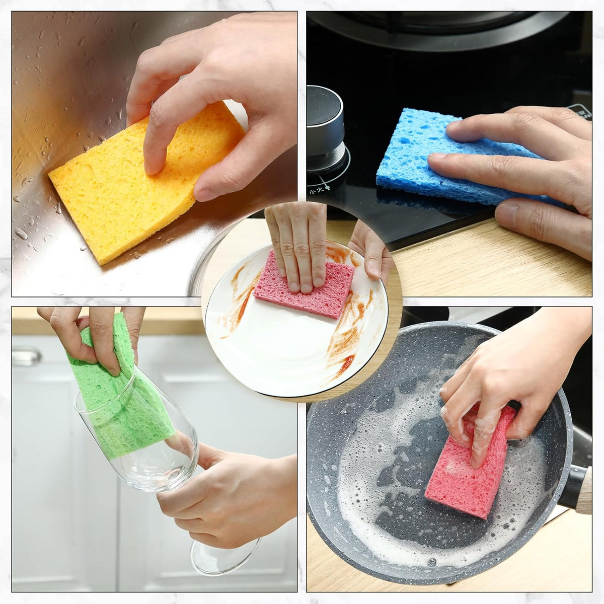 Zhengmy 300 Pieces Kitchen Sponge Bulk Natural Sponges for Dishes Compressed Wood Pulp Sponges Cleaning Sponge Without Scratching for Kitchen Bathroom, 3.9 x 2.4 x 0.12 Inch (Multicolor)