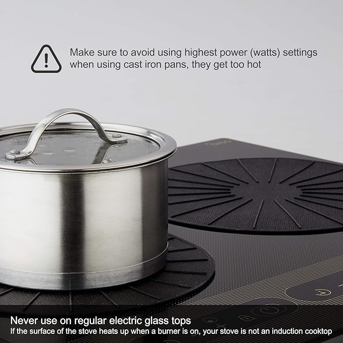 Lazy K Induction Cooktop Mat - Silicone Fiberglass Scratch Protector - for Magnetic Stove - Non Slip Pads to Prevent Pots from Sliding During Cooking_ Black (9.4inches)