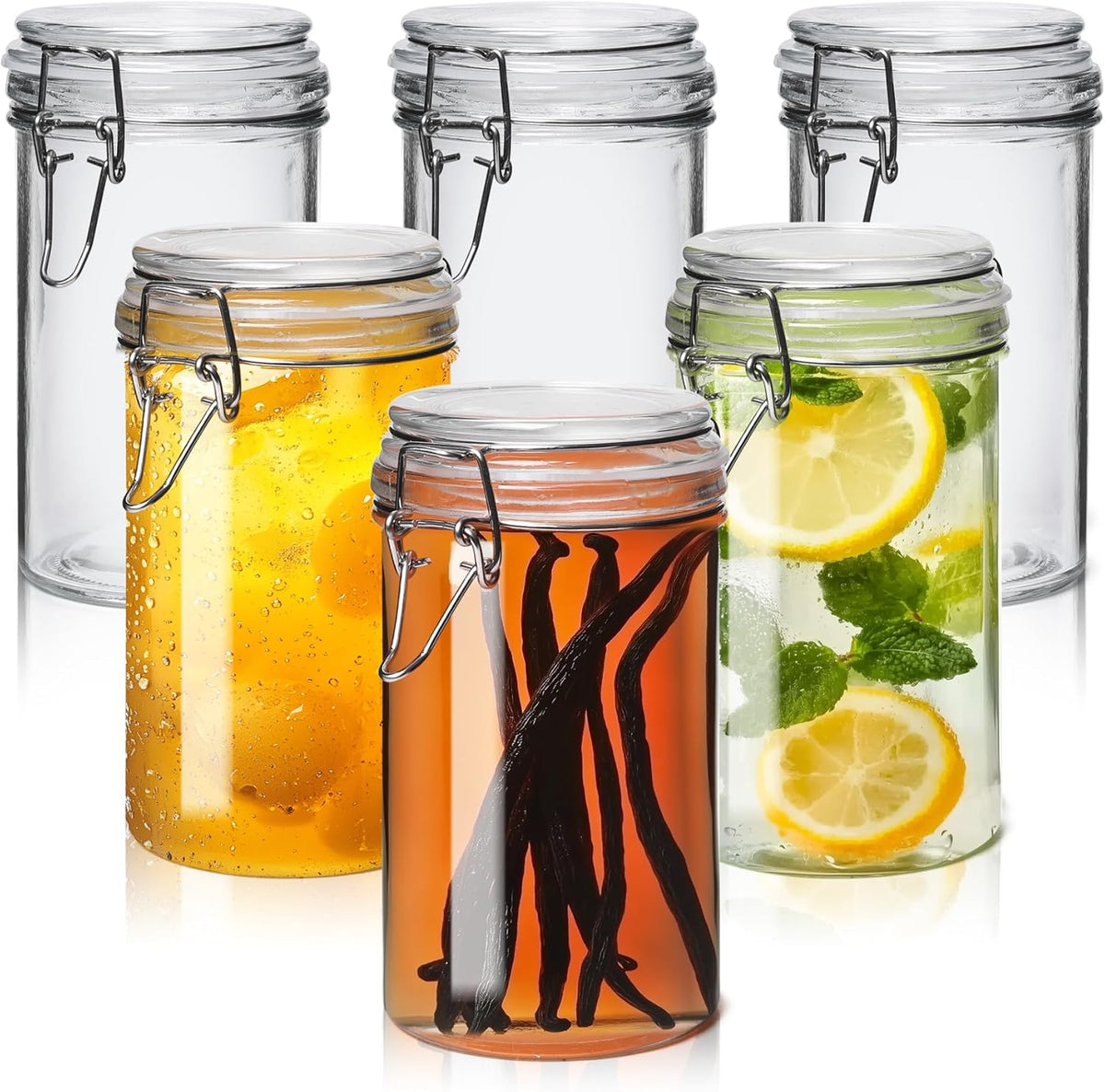 ComSaf Glass Jars with Airtight Lid Set of 6，Mason Jars 16 oz with Lids, Pint Jar, Canning Jar, Airtight Canister with Seal Wire Clip Fastening for Vanilla, Pickle, Cookie, Honey