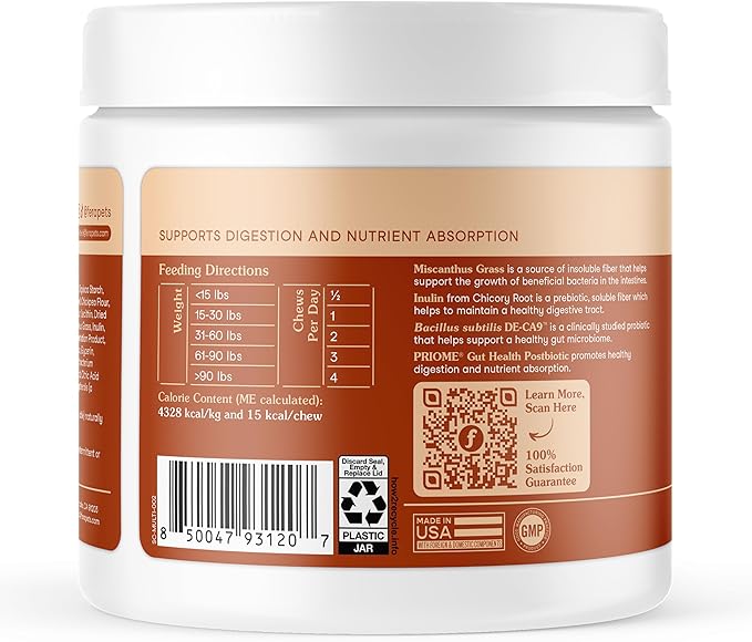 Fera Pets Probiotics for Dogs with Prebiotics and Postbiotics - Full Spectrum Gut Health Support - Promotes a Balanced Gut Microbiome - Boosts Immune Health - 90 Soft Chews