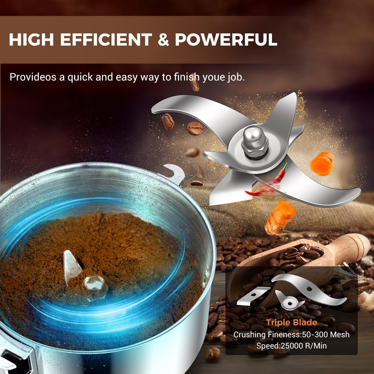Grain Mill 300g Commercial Spice Grinder Electric 1200W Stainless Steel Pulverizer Dry Grinders for Grinding Wheat, Oats, Corn, Pepper, and Coffee Beans – Grinder for Kitchen.