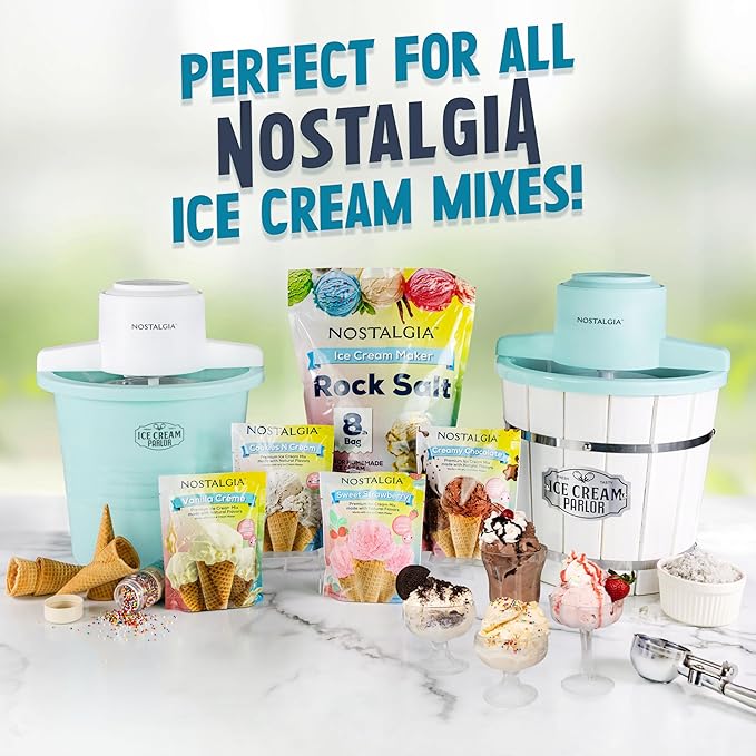 Nostalgia Electric Ice Cream Maker – Parlor Style, Old Fashioned Soft Serve Ice Cream Machine Makes Frozen Yogurt or Gelato in Minutes - Fun Kitchen Appliance – White - 4 Quart