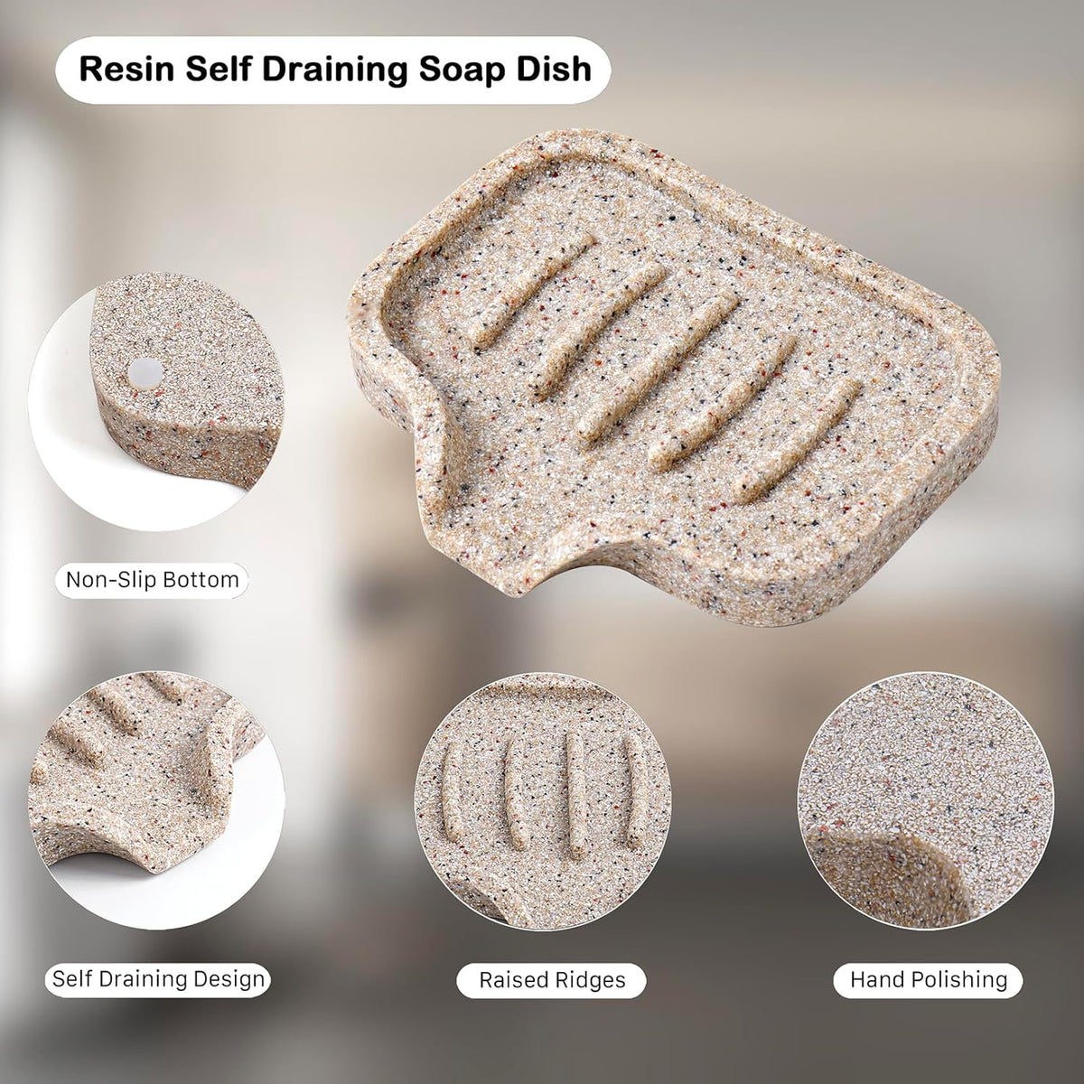 Self Draining Soap Dish- Bar Soap Holder for Shower, Large Soap Savers Soap Tray Sponge Holder for Kitchen Bathroom Bathtub Sink, Linen
