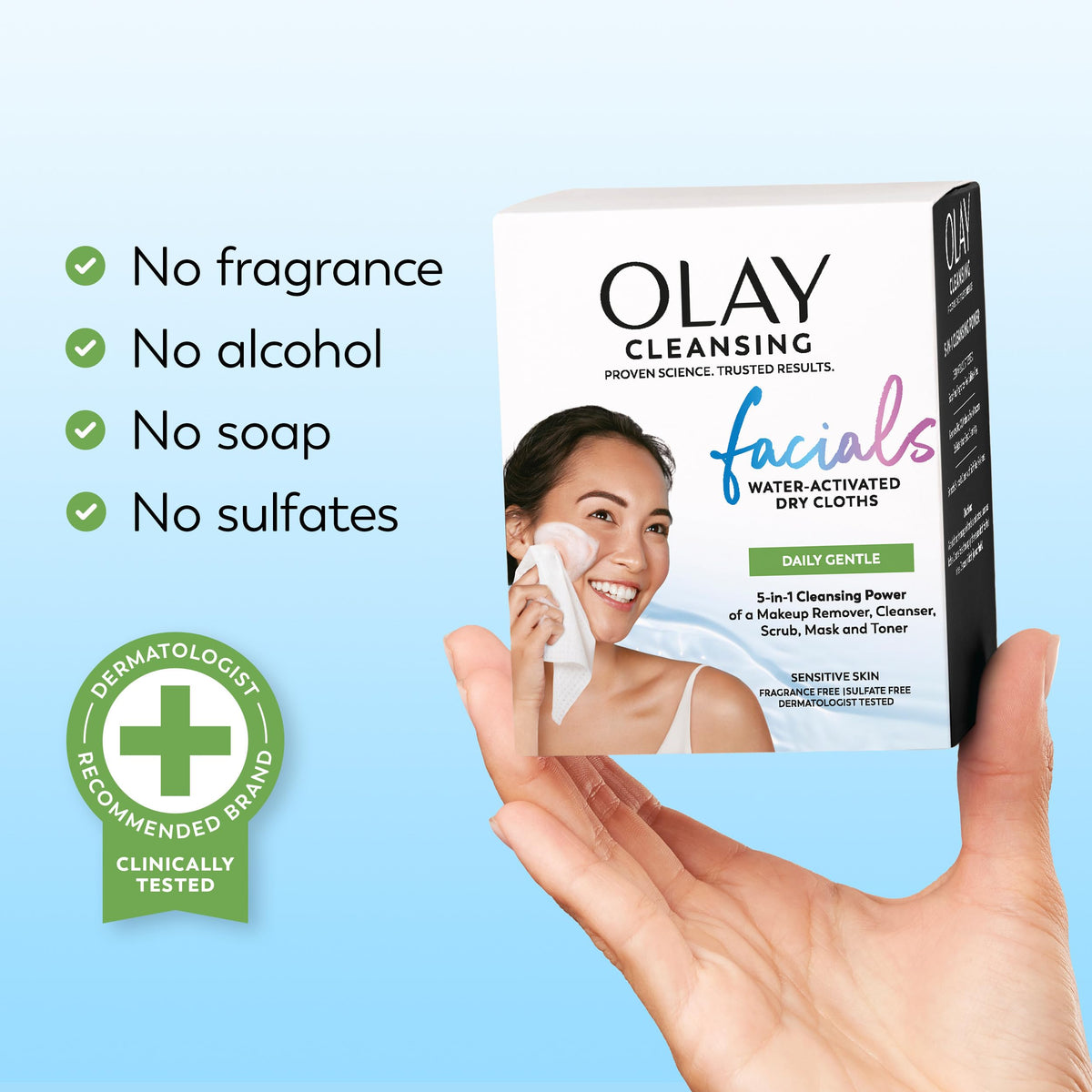 Olay Eye Makeup Remover Wipes, Daily Facials Gentle Face Cleanser for Sensitive Skin, Alcohol and Fragrance Free, Soft Face Wash Towels, Travel Essentials for Women, Dry Cloths, 99 ct (3 X 33ct)