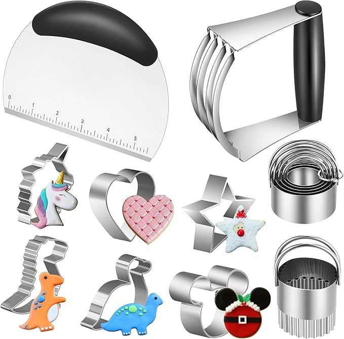 Stainless Steel Cookie Cutters, Pastry Cutter, Dough Cutter & Biscuit Cutter Set For Baking (10 Pcs/Set), Mickey Unicorn Dinosaur Heart Star Cookie Cutters for Kids Birthday Party