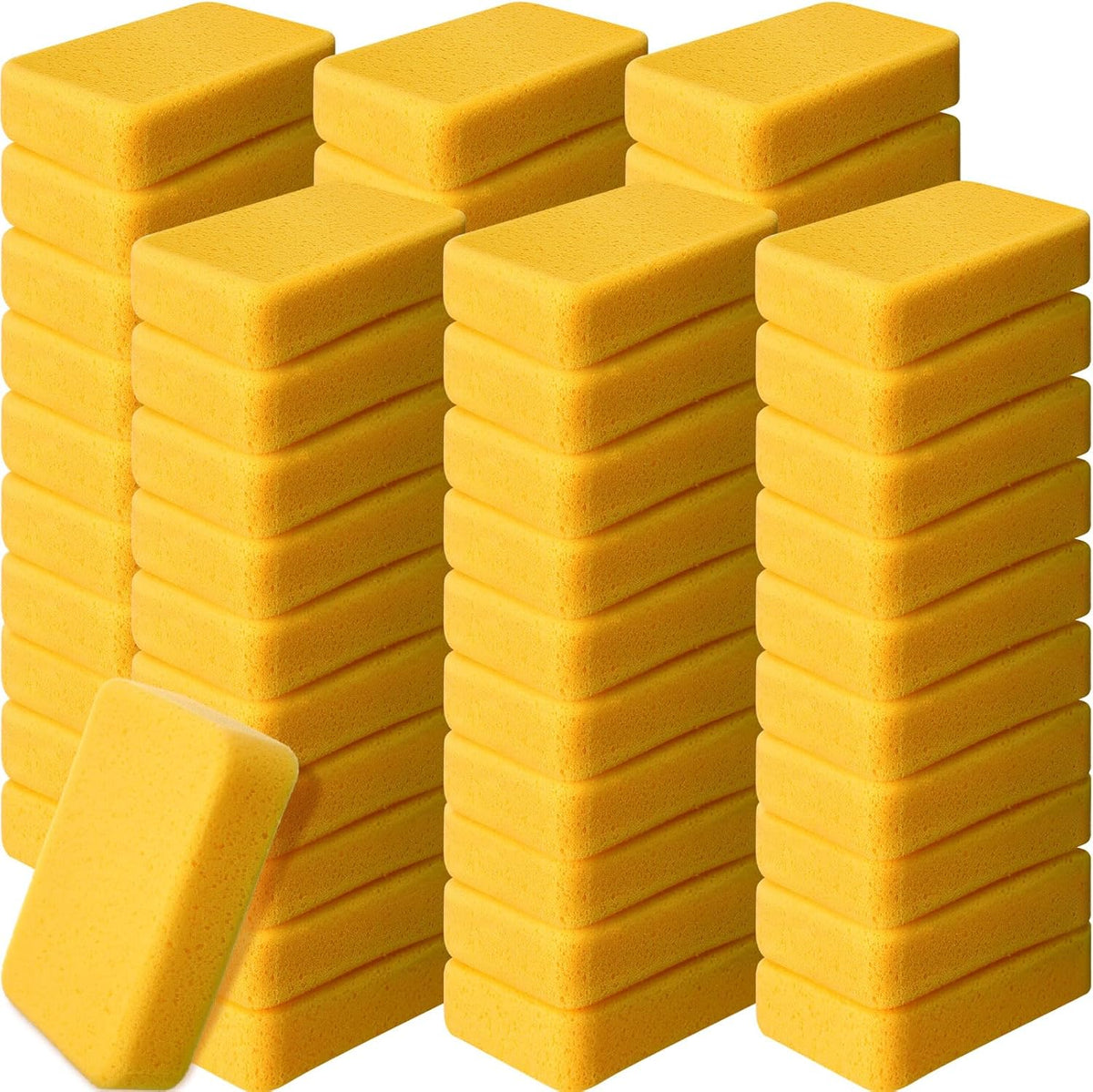 Tioncy 60 Pcs Large Sponges Bulk 7.5 x 5.5 x 1.9 Inch Grouting Car Wash Foam Cleaning and Washing Sponge Commercial Foam Large All Purpose for Cleaning Dishes Car Tile Bike (Yellow)