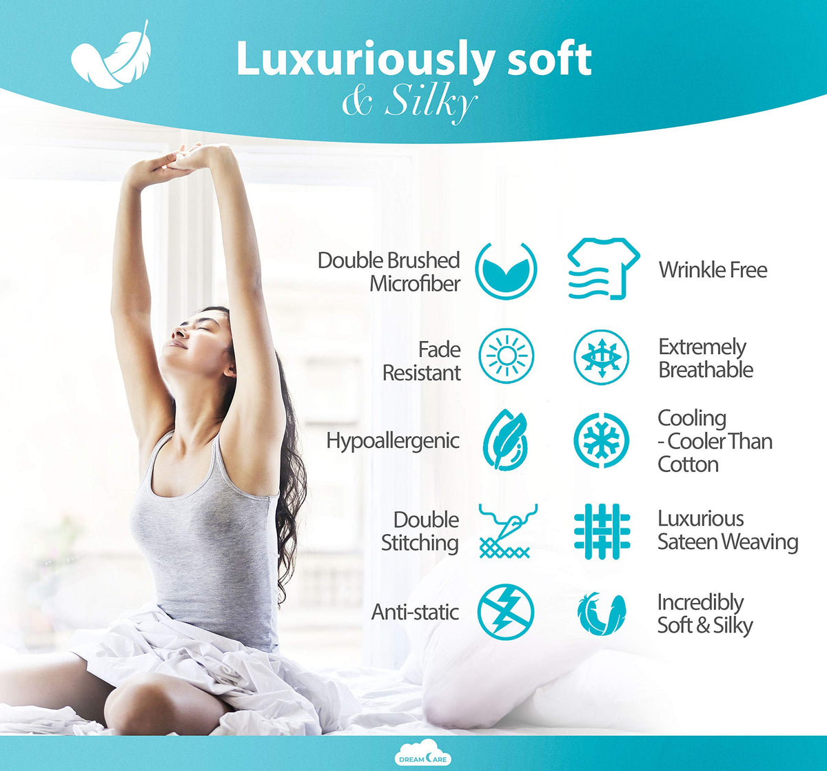 DREAMCARE King Size Sheets Set - 6 pcs Breathable Cooling Sheets King Size