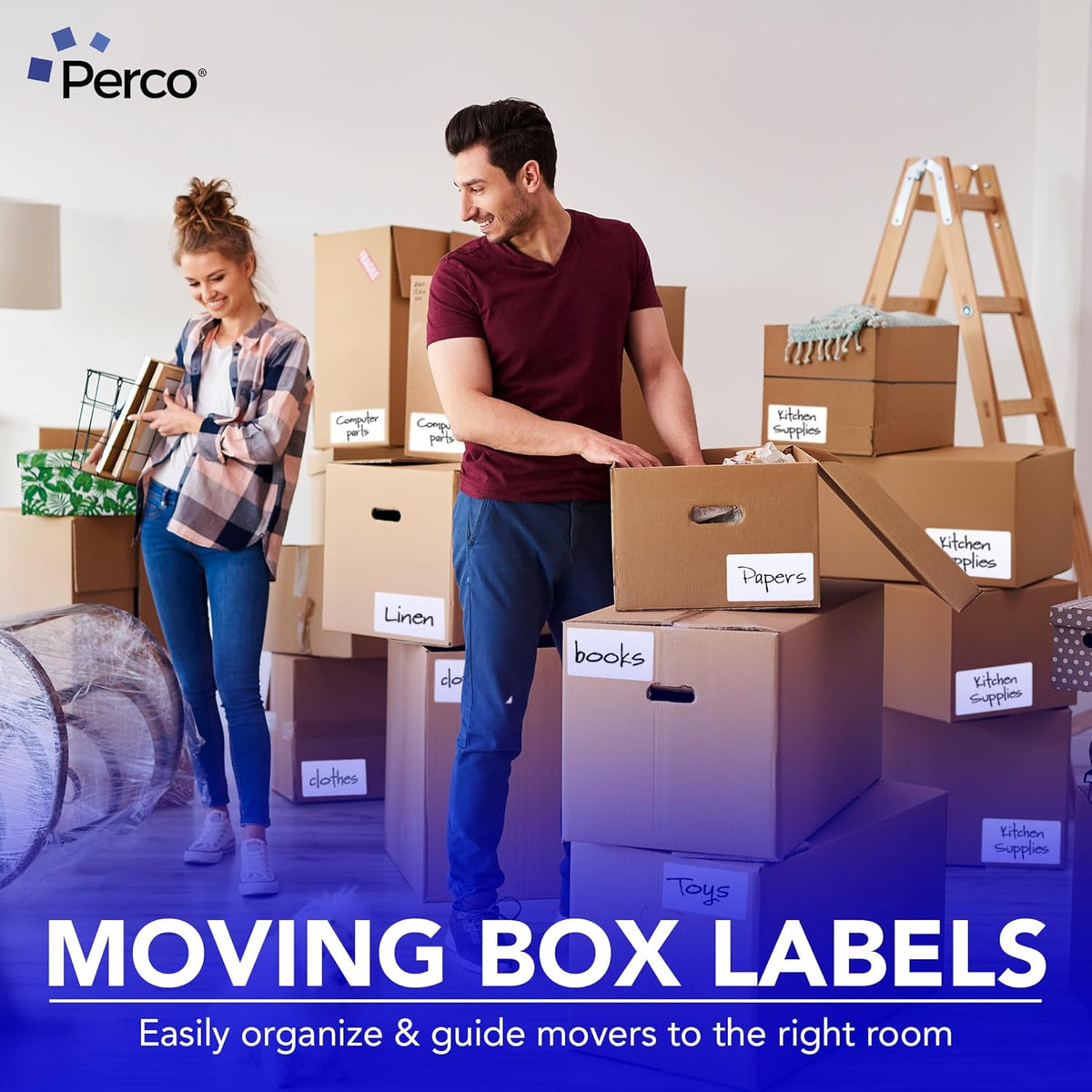 Perco White Labels 3x5 Inch 500 Stickers/Roll with Easy Peel Perforation and Strong Adhesion for Inventory Management, Color Coding, Moving Boxes, Retail, Organizing & Crafts – Made in USA
