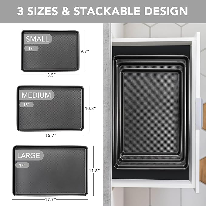 Tiawudi Baking Sheet Pan Set, 0.8mm Thick Heavy Duty Cookie Sheet with Diamond Texture Pattern, Nonstick Baking Tray for Oven, Carbon Steel Half, Jerry Roll Pan, Set of 3