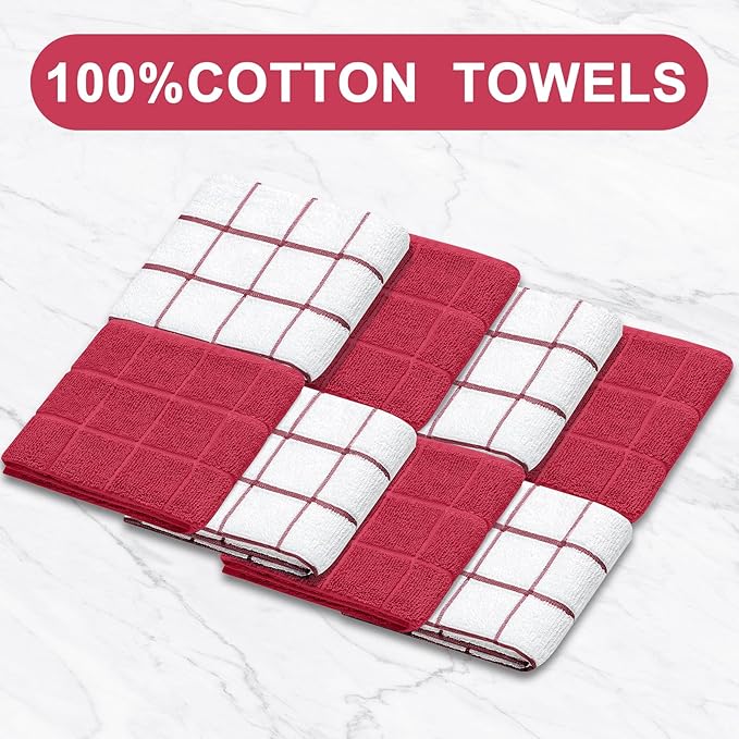 Oven Mitts Kitchen Towels and Dishcloths Pot Holders Sets, Oven Gloves Kitchen Dish Towels 500 Degree Heat Resistant Potholders with Non-Slip Silicone Surface for Cooking, Grilling, Baking-Red