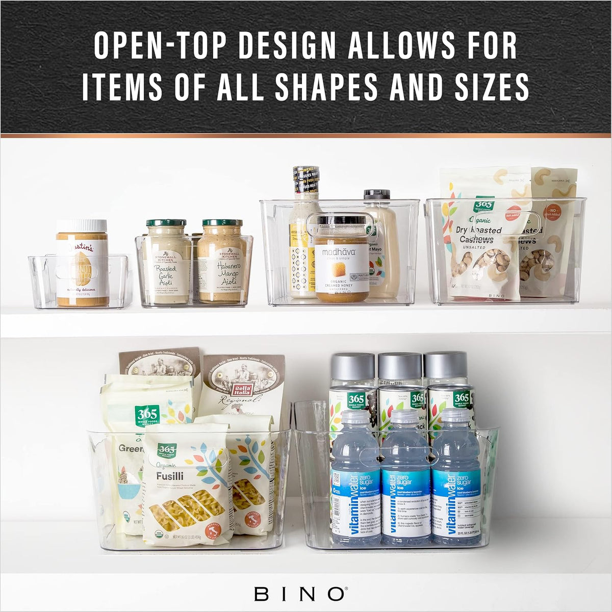 BINO | Plastic Organizer Bins, X-Large - 4 Pack | The SOHO Collection | Multi-Use Organizer Bins | Pantry & Freezer Bin | Plastic Storage Containers | Bin for Home & Kitchen Org